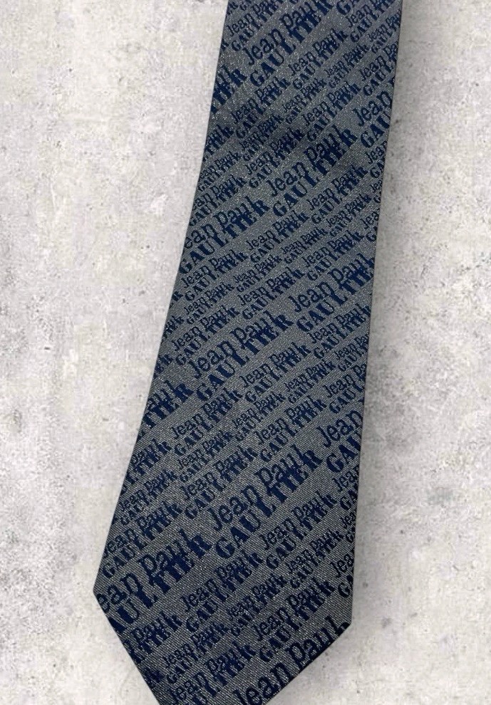 JEAN PAUL GAULTIER Silk Tie ITALY Gray Blue Brilliant Monogram JPG