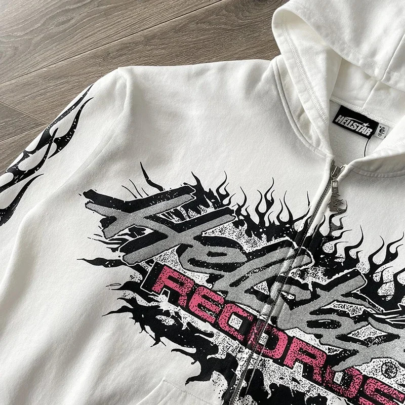 Hellstar Records Glitter Zip Up Hoodie - White Mens Cotton Loose