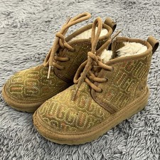 UGG Australia Classic II Graphic Stitch Boots Girls Size 10 Brown Casual