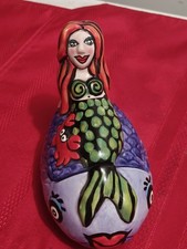 NICOLE ENGBLOM MERMAID ON FISH TRINKET DISH WHIMSICAL CERAMIC BOX UNDER THE SEA