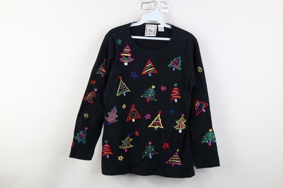 Vtg 90s Michael Simon Lite Womens Medium Christmas Tree Long Sleeve T-Shirt