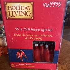 Red Chili Pepper String Lights Holiday Living 35Ct Indoor Outdoor New W/Box