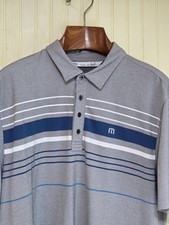 Travis Mathew Polo Shirt Mens XL Gray Striped Golf Short Sleeve Stretch