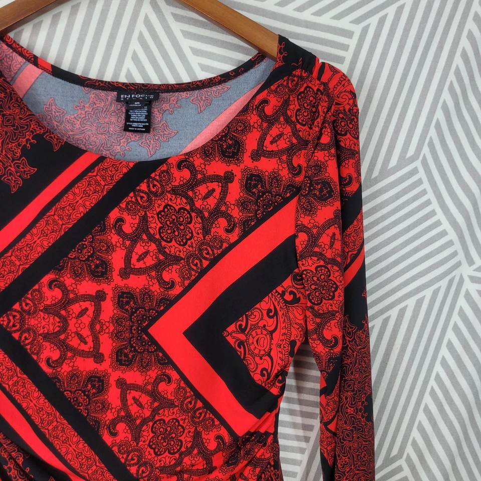 Vestido En Focus Talla 10 Elástico Fiesta Cintura Acanalada De Colección Y2K Rojo Negro Acampanado Foto 3 de 4