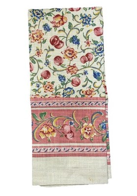 Vintage Linen Tea Towel Mauve Pink Floral & Fruit Design Cottagecore 15.5 x 27 