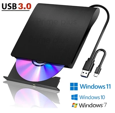 SFK Slim External USB 3.0 DVD CD RW Writer Drive Reader Player For Window 11, 10 ,7
