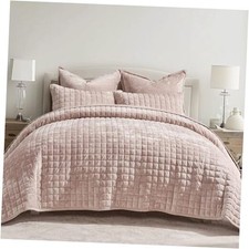 Luxury Velvet Quilt Set King Size Bedding King/Cal King 108" x 92" Rose Pink