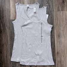 Jockey Ribbed Tank Top Wms M Lot Of 2 Gray Cotton Stretch Knit Athleisure Layer