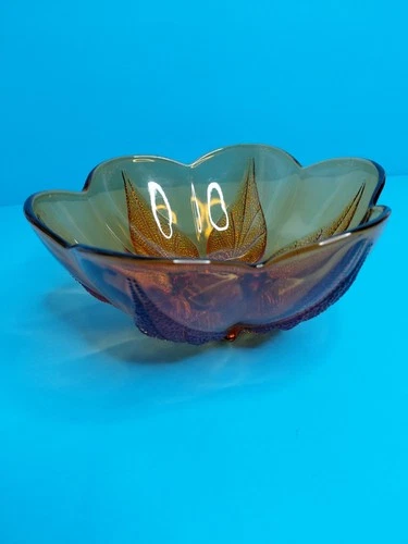 Vintage1950s Anchor Hocking Amber Glass Leaf Bowl