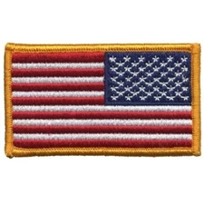 Reversed U.S American Flag Patch, Embroidered, Hook (n-Loop) 3-1/8"W x 1-7/8"H