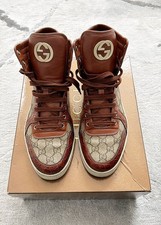 Authentic Gucci GG Brown Monogram Canvas Leather Mens Sneaker US10.5 EU44 UK10