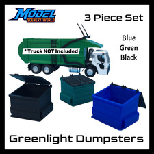 Dumpster Set for Greenlight Mack Refuse Truck - S Scale 1:64 - 3pc - NO TRUCK