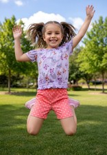 Girls Kohl's SO Sz 7 Lavendar Butterfly Top Orange Floral Shorts Outfit Set EUC