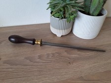 Vintage Wilson Sheffield Sharpening Steel with Brass Fixture and Wooden Handle 