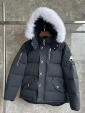 MOOSE KNUCKLES Black Fur Hooded Down Jacket S