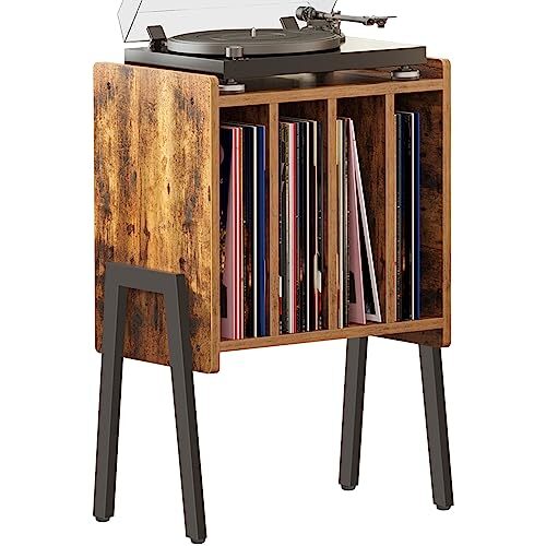 Vintage Vinyl Record Stand with Storage - Rustic Brown End Table-image