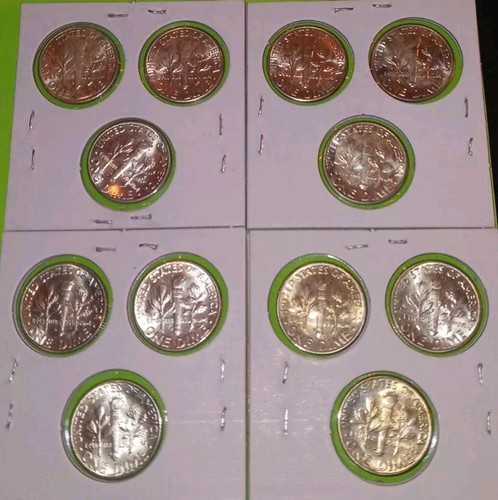 1955 D Lot 3 Silver Roosevelt Dimes UNC Uncirculated Sweet Key Date Denver Dime - Picture 4 of 7