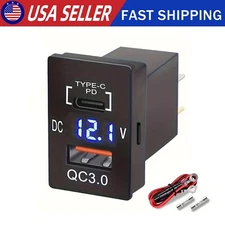 Dual USB QC3.0 PD Fast Charging Port Car Charger Socket Power Adapter For Toyota