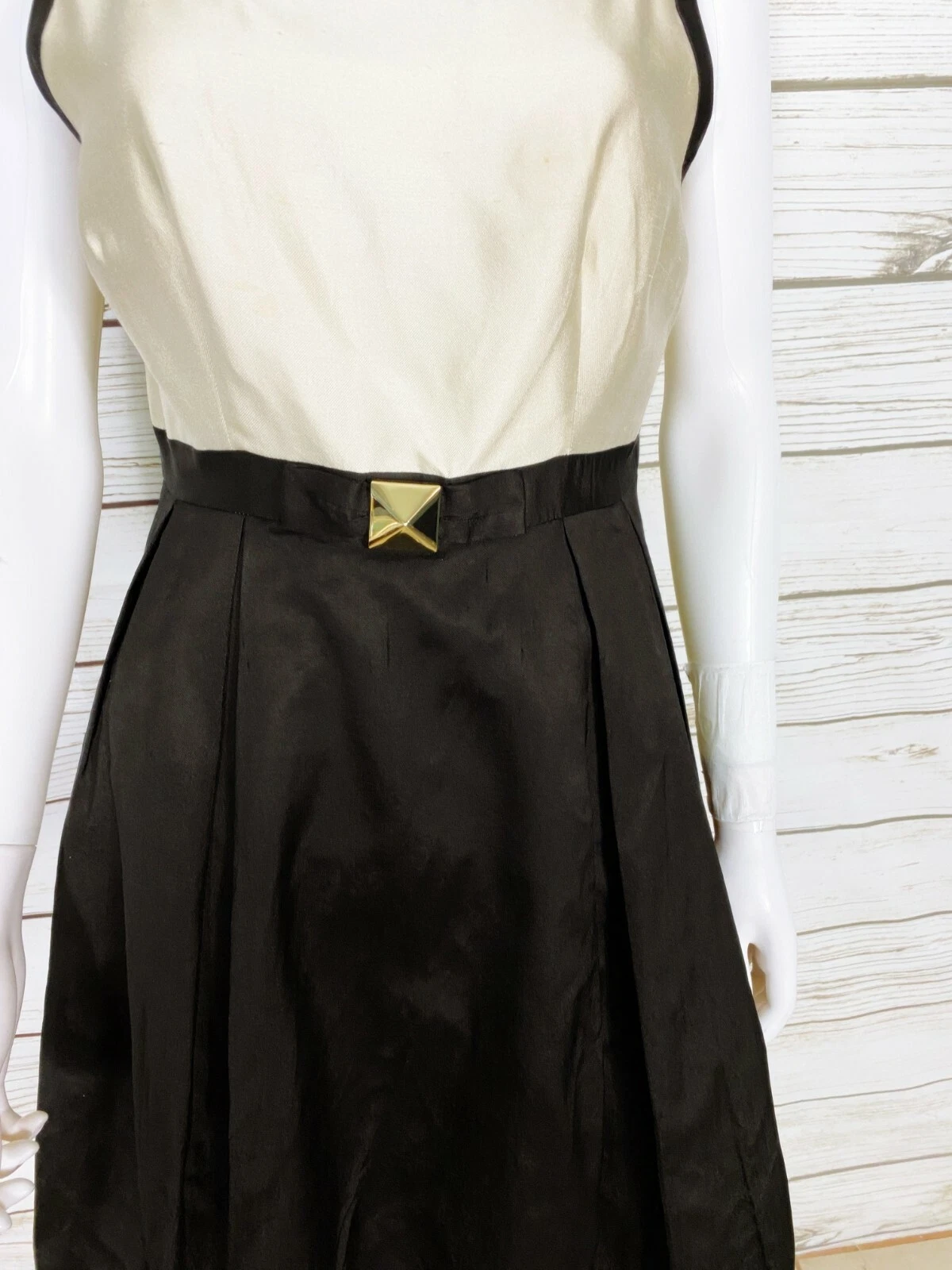 Abito donna Kate Spade taglia 8 beige e nero senza maniche misto seta NJMU2668