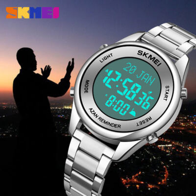SKMEI Neu für Herren Armbanduhr Edelstahl Azan Qibla Gebetszeit-Geschenk Geschenk