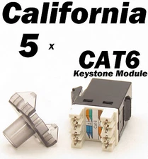 5 Pcs Lot Keystone 8P8C CAT6 RJ45 Network 110 Style Socket Punch Down Jack Black