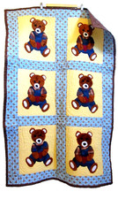 Baby Crib Quilt with Six Appliqued Plush Teddy Bears Reversible