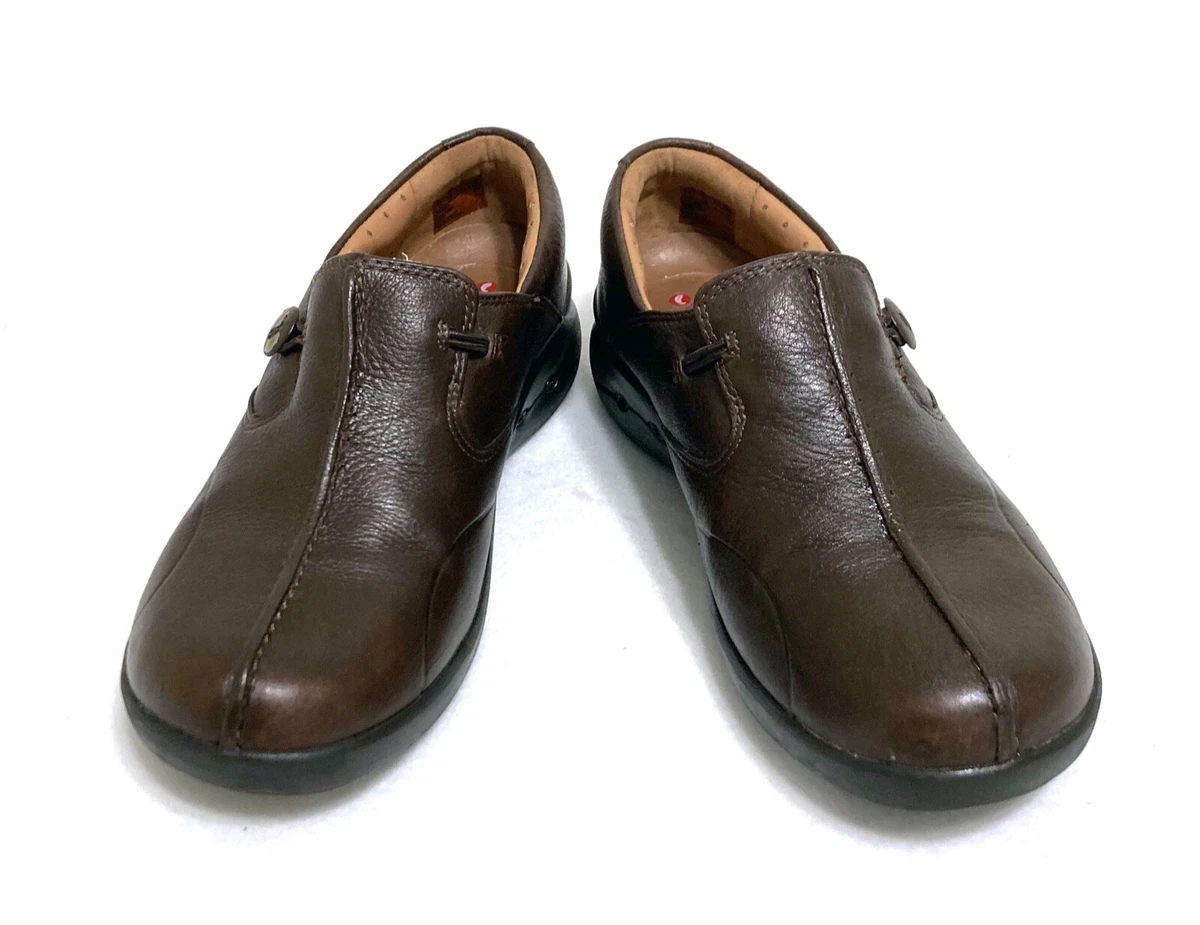 CLARKS UNSTRUCTURED DARK BROWN LEATHER SHOES UN LOOP 2 WALK SIZE 9