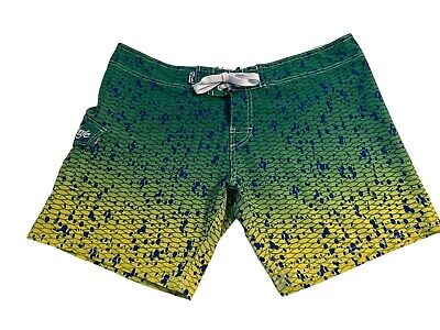 Pelagic Women’s Green Dorado Shorts Fishing Swimming Board Shorts Size L  38x7.5 