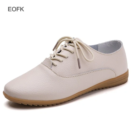 Women Oxford Shoes Leather Ballet Flats Lace Up Soft Casual Comfortable Ladies - Bild 18 von 42