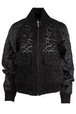 Sacai Black And Navy Lace And Shell Bomber Jacket Uk 6