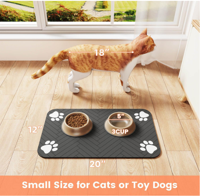 Quick Dry Pet Mat 12"x20" Striped Dark Gray for Dog and Cat Food and Water Bowls
