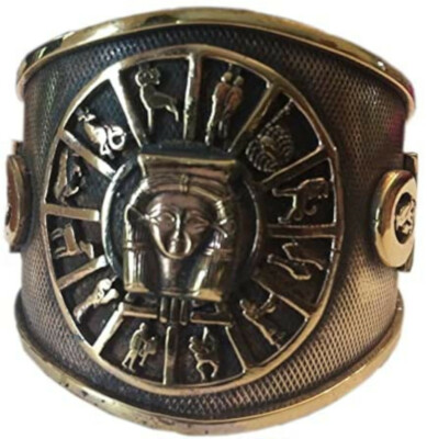 Kemet Art Egyptian Bronze Bangle  Hathor (Zodiac & Ankh)