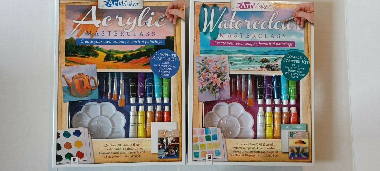 ART MAKER WATERCOLOUR & ACRYLIC COMPLETE TWO STARTER KITS & FABER
