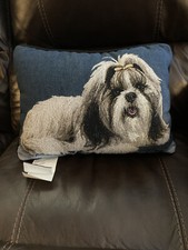 Linda Picken Tapestry Shih Tzu Pillow - 17.5”x12.5” - NEW - Made in the USA