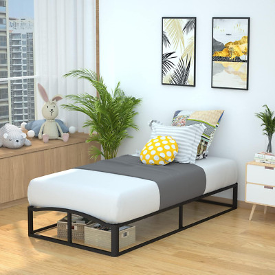 Stylish Black Twin Metal Platform Bed Frame with Wood Slats, 10'' High