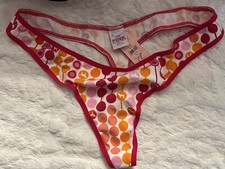 VTG VICTORIA  S SECRET PINK Dog Dot Cotton Skinny Side Low THONG Panty L Y2K RARE