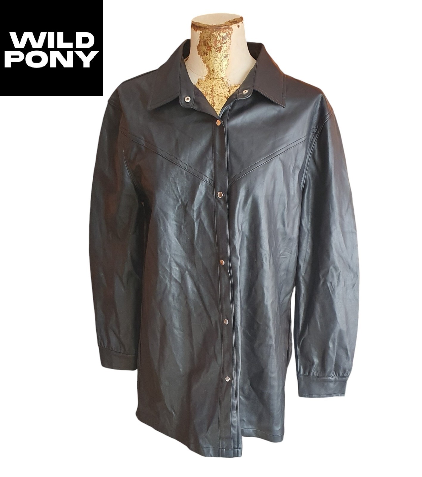 Giacca ecopelle Wild Pony nera con bottoni UK donna taglia S