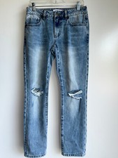 NEW CAbi 6071 100 Boyfriend Jeans Blue Distressed Knees Size 0