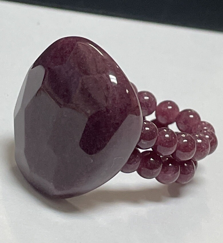 Ruby GEMSTONE FACETED GEMSTONE RING BEADED BAND S… - image 2