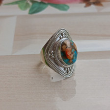 925 Sterling Silver Oyster Turquoise Gemstone Ring Handmade Ring All Size R327