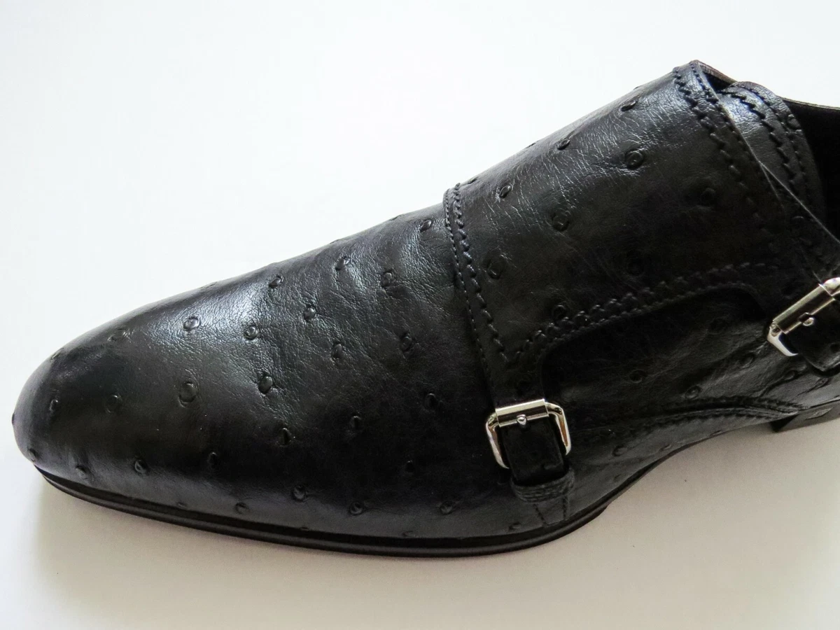 LOUIS VUITTON Ostrich Leather Double Monk Strap Shoes 7.5 LV 8.5