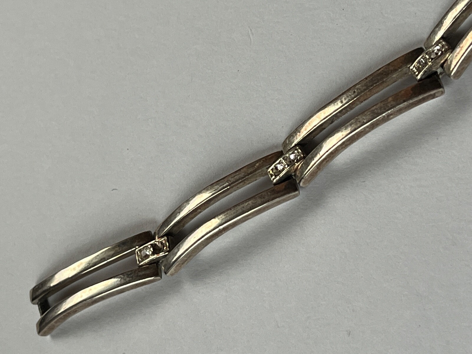 Classy Silvertone Open Rectangle w Tiny Clear Rhi… - image 1