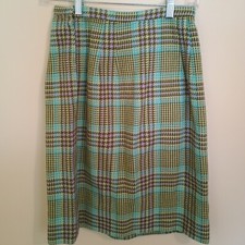 Vintage 1960's Turquoise Plaid Knee Length Skirt Small