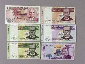 Malawi 6 Note Lot: See Below for List