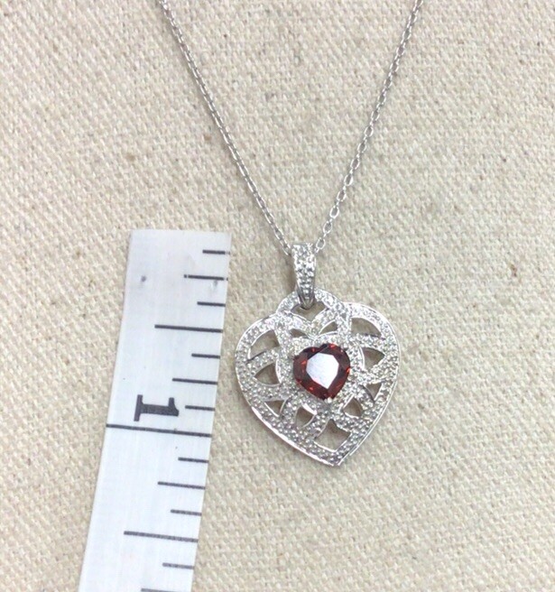 Sterling Silver 925 Red Ruby Heart Stone Heart Ne… - image 3