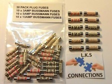 30 PACK BUSSMANN DOMESTIC HOUSE PLUG FUSES 3A 5A 13A 240V 10 x EACH SIZE BS1362