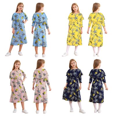 Girls A-line Vintage Dress Holiday Sundress Seaside Outfit Dancing Maxi Loose