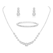 Jstyle Silver Jewelry Set for Women Sparkly Crystal Wedding Accessories Wed...