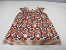 AB Studio Shirt Womens XL Brown Orange Retro Geometric Scoop Neck Cap Sleeve