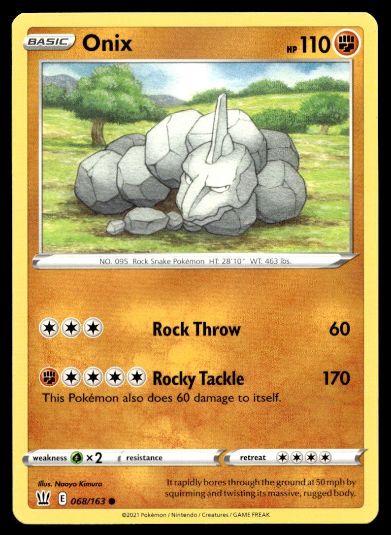 Onix 68/163 Pokemon Card Battle Styles Common 110 HP Lightly Played ZS